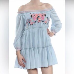 Free People Light Blue Dress with Floral Design